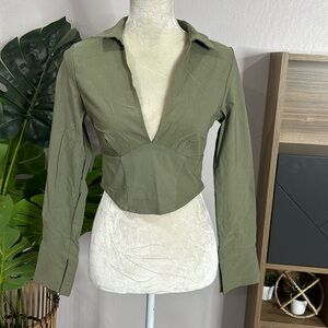 H&M long sleeve deep neckline crop top